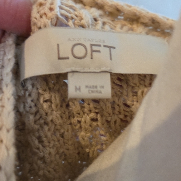LOFT Sweaters - LOFT Textured Knit Cream Cardigan With Gold Color Stripes Size Medium